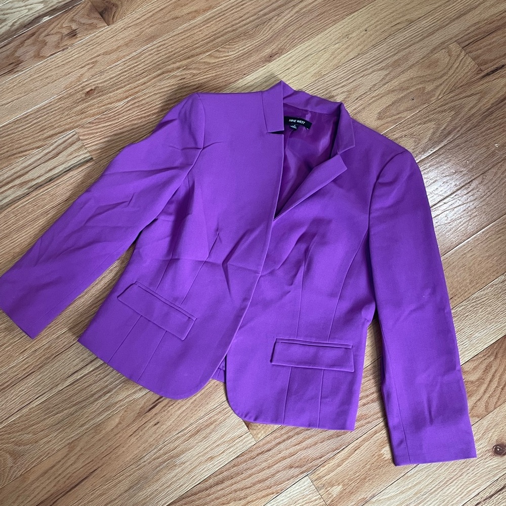 Nine West Purple Blazer Classic Tailored Suit Jacket